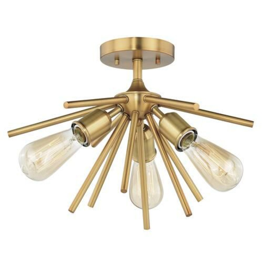 Lighting & Ceiling Fans *  | Buy Patriot Lighting® Estelle Nautral Brass 3 Light Semi-Flush Mount Ceiling Light